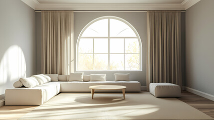 Modern Beige Living Room with Arch Window