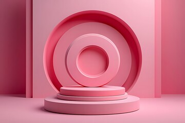 Fototapeta premium Abstract minimal 3D Mockup for show products, Empty pink color podium, pedestal and platform, stand stage, cylinder, round empty stages and podium stairs 3d template for product presentation, awards.