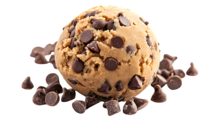 Delicious Cookie Dough Ball with Chocolate Chips on White Background