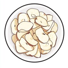 Sliced apples on plate, overhead view, cooking prep