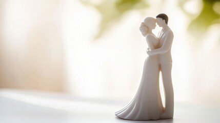 Ceramic wedding couple figurine showcases love and romance in a soft, natural light setting perfect for celebrating a special relationship milestone
