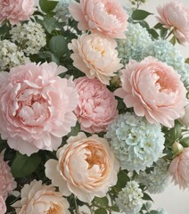 Soft pastel artificial flowers, vintage rose, peony, hydrangea mix ,  shabby chic,  white