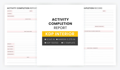 Activity Completion Report Template, Printable Activity Completion Record, Work Completion Form