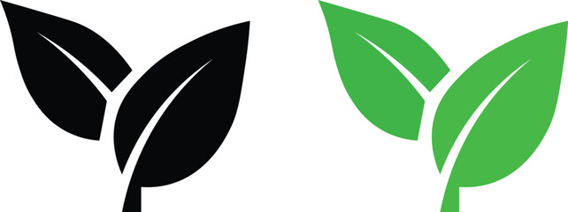 Two leaves icon. Leaf icon with two leaves. Leaf symbol. icon of two leaves. Green eco logo
