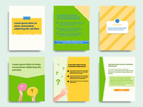 Green yellow social media tutorial, tips, trick, did you know post banner layout template set with torn paper design element