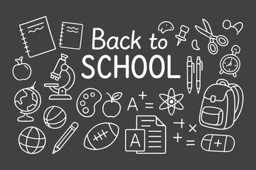 Back to school Sale horizontal banner, doodle background, vector illustration.