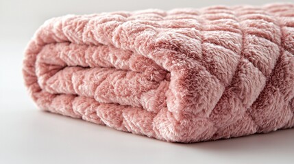 Folded, soft pink plush blanket