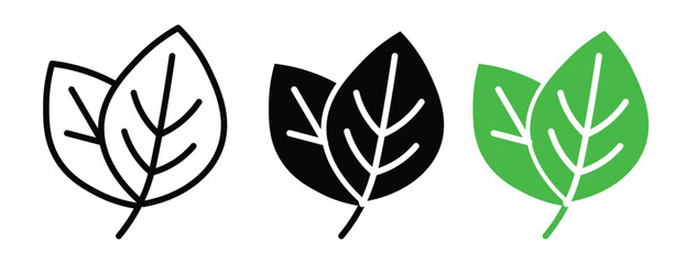 Two leaves icon. Leaf icon with two leaves. Leaf symbol. icon of two leaves. Green eco logo
