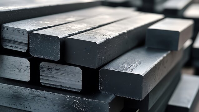 Stack of metal bars showing rectangular cross sections in close up view