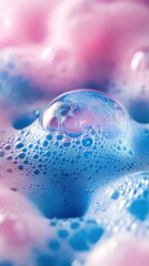 Vibrant bubbles create a colorful display of pink and blue foam in a close-up view