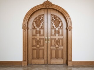 Obraz premium Elegant Carved Wooden Arch Door, Double Panel Design