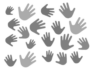Attractive gray shades handprint patterns. Beautiful abstract hands gesture art