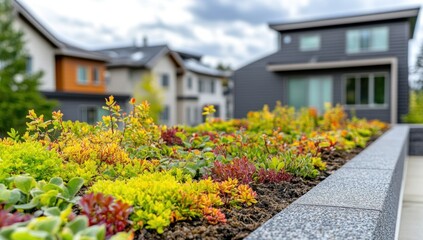 Vibrant Sedum Rooftop Garden in Modern Housing Development