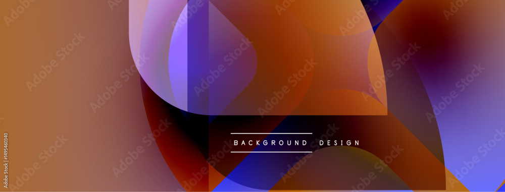Poster Abstract shapes overlap, creating vibrant color gradients. Warm tones dominate with purple accents. Modern design element for backgrounds.