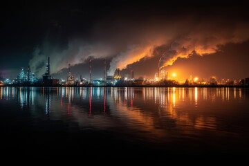 Fototapeta premium An industrial night view with factory lights illuminating the skyline