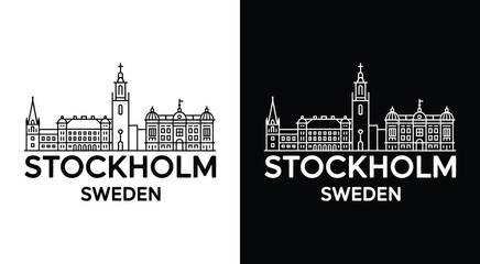 Fototapeta premium Stockholm Skyline Logo Bold Black City Hall Riddarholmen Church Kaknas Tower Symbol for Travel and City Brands