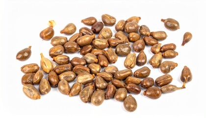 Obraz premium A spread of grape seeds on a white background, isolated