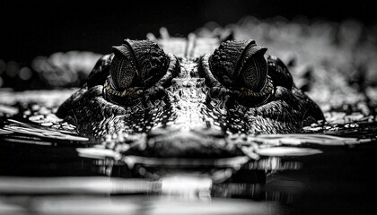 Naklejka premium beautiful detailed close up image of the alligator eyes coming up from water 