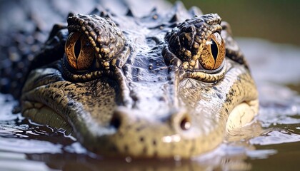 Obraz premium beautiful detailed close up image of the alligator eyes coming up from water 