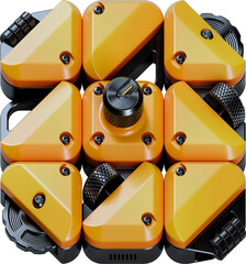 3D Rendered Letter made of Abstract Gadgets with Analog Knobs, Bolts, and Faders