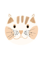 Illustration of cat's face, featuring light brown markings and distinct design against white background. Playful, artistic piece exudes charm, perfect for various creative uses and joyful designs