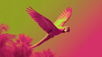Obraz premium Parrot flying against tropical gradient background
