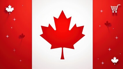 Obraz premium Bold red and white horizontal sale banner featuring a large maple leaf in the center