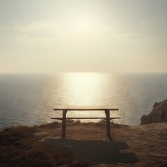 Picnic Table on Cliff Overlooking Ocean at Sunset for Peaceful Moment