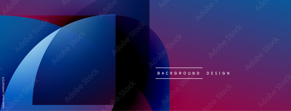 Poster abstract gradient shapes create dynamic composition. purple, blue hues dominate design, offering mod