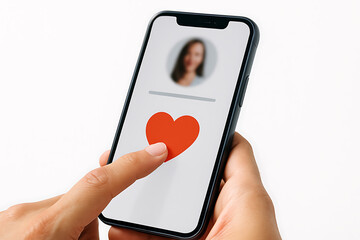 プロフィール画面のハートをタップする指先のクローズアップ