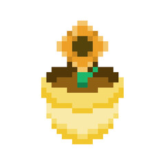 Obraz premium Little Sunflower on a Flower Pot, Pixel Art Icon, Isolated