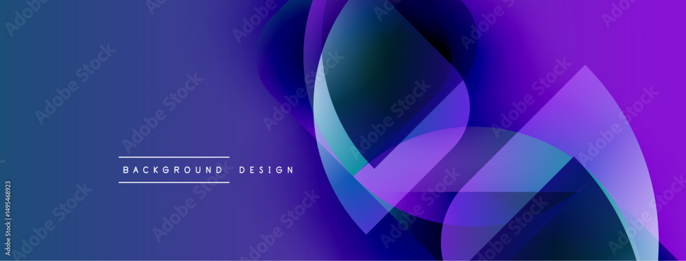 Poster abstract fluid shapes overlap, creating vibrant blue, purple gradients. modern design elements sugge