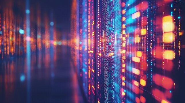 Glowing, pixelated wall with blurred lights - Powered by Adobe