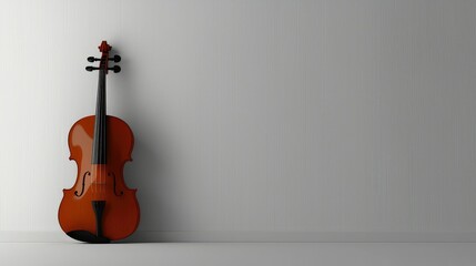 Violin leaning against a blank wall, leaving plenty of space to feature music copy or brand messaging.
