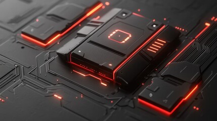 Futuristic Tech: Red Illuminated Circuit Board