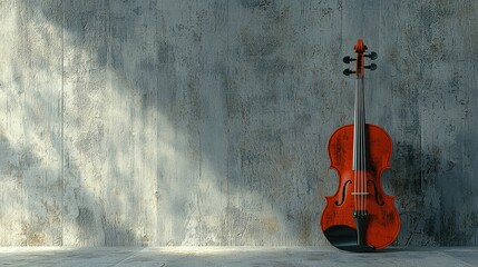 Violin leaning against a blank wall, leaving plenty of space to feature music copy or brand messaging.