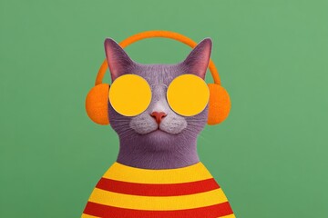 Cool cat enjoys music in stylish sunglasses and vibrant headphones