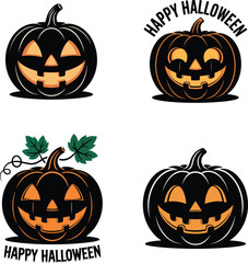 Spooky Happy Halloween Pumpkin Vector Set