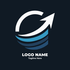 Flat style financial logo with dark blue gradient for branding consultant accounting agency business planner investor strategy and startup firm
