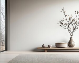 Japaneseinspired zen den with a kotatsu, soft tatami flooring, and a natural, earthy color scheme