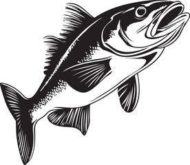 Bass Fish Silhouette Vector Illustration on Transparent Background