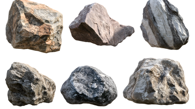 Big Rock Stones Collection Isolated on Transparent Background