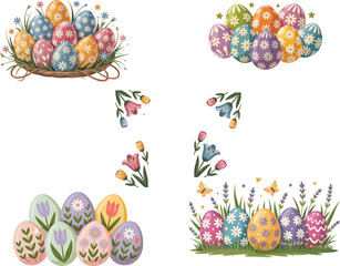 Colorful Easter Egg and Basket Vector Collection