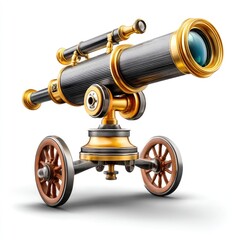 Vintage telescope designed for exploration and discovery on white background