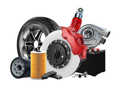 Car parts or auto car spare isolated on transparent background.