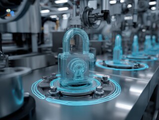Cybersecurity measures in a smart factory, protecting sensitive production data