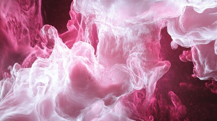 Fototapeta premium Pink and white ink swirling in dark water
