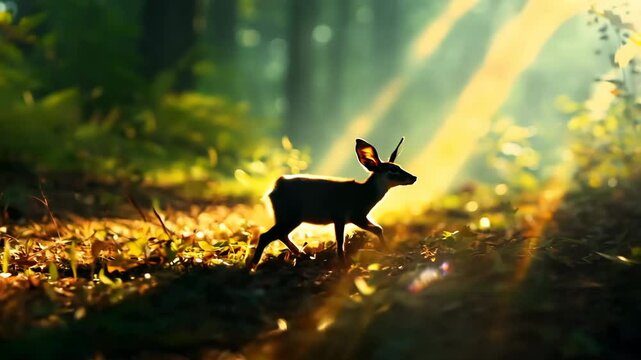 Wild roe deer mammal silhouette in forest nature vector illustration