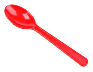 Isolated red plastic spoon on white background, jpeg, png