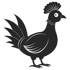 Minimalist Black Silhouette Of A Rooster With Decorative Details On White Background